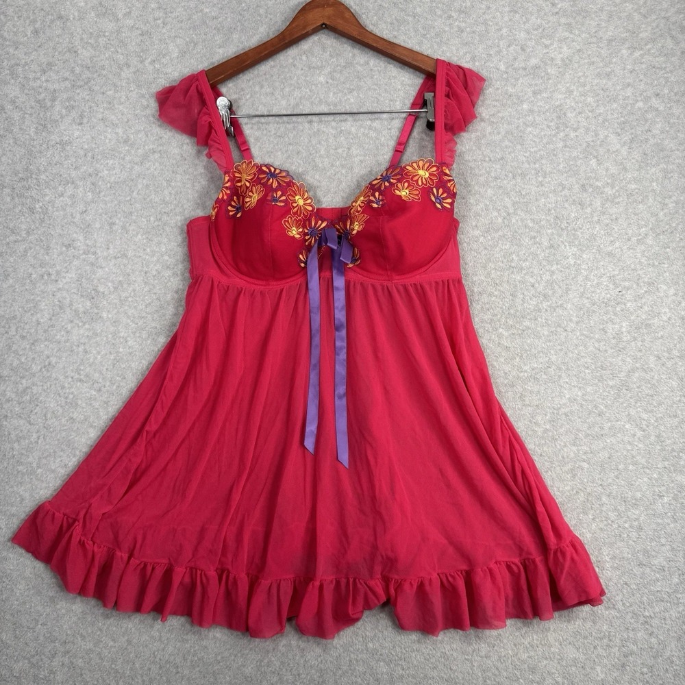Cacique NWT 2-Pc Babydoll Chemise Thong Set Plus Size 18/20 Floral Embroidery